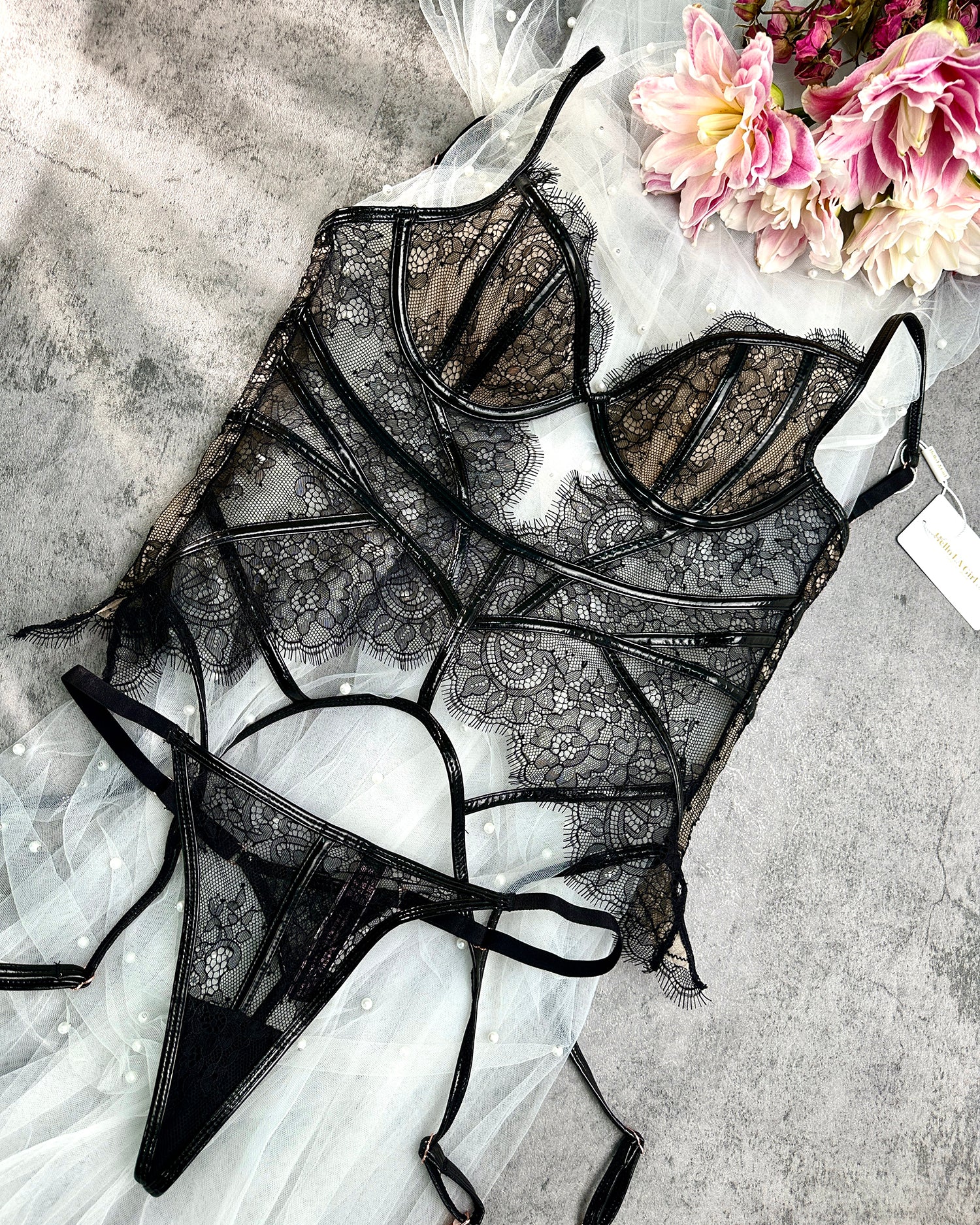 Seductive Black Patent Leather Lingerie Set