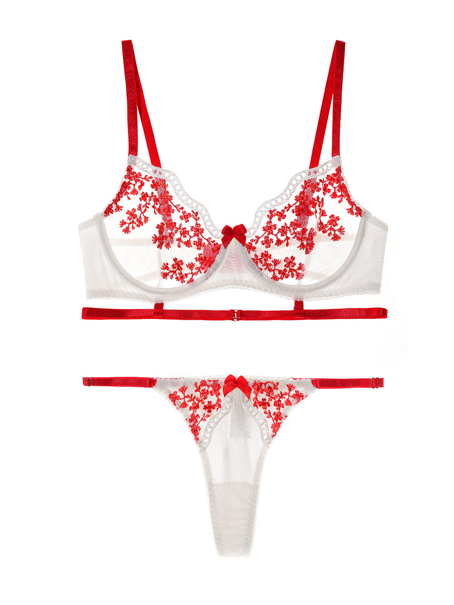 Luxurious Red Floral Lingerie Set | HelloLAGirl