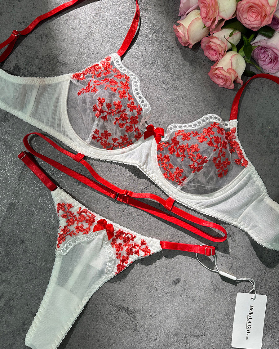 Luxurious Red Floral Lingerie Set | HelloLAGirl