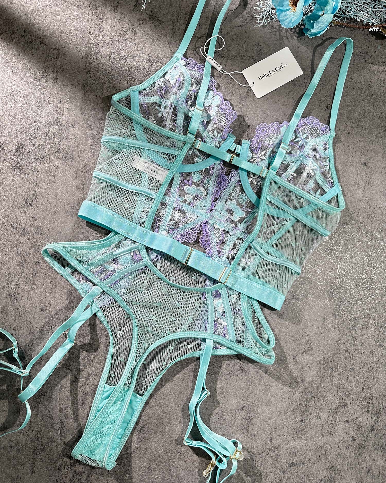 Indigo Dreams Floral French-inspired Sensual Bodysuit