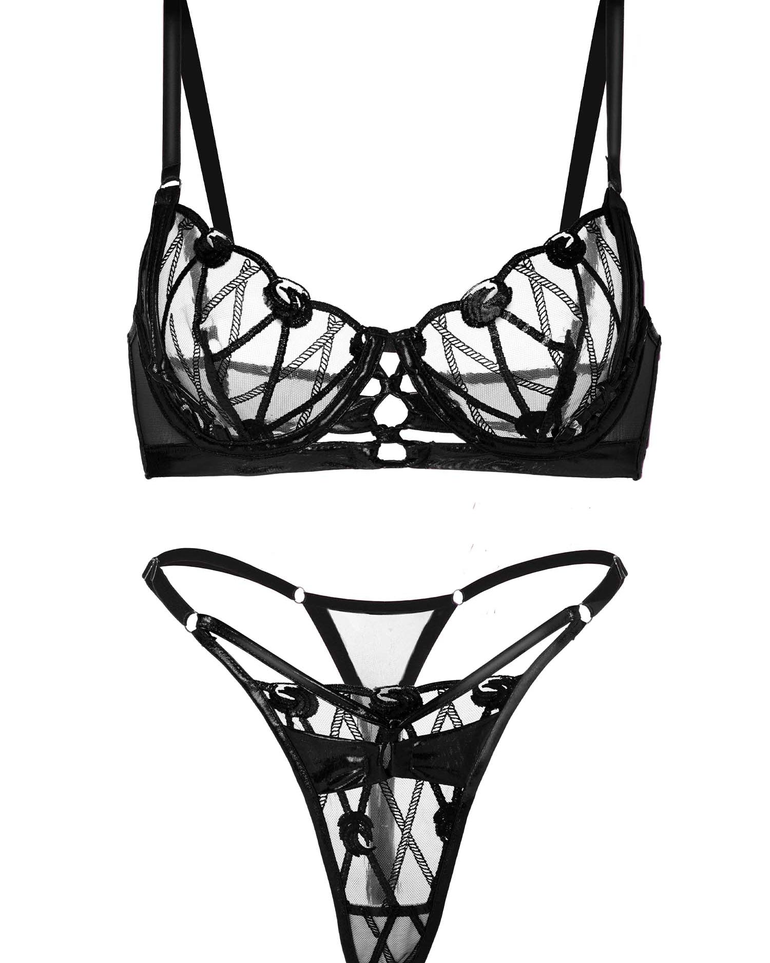 Exquisitely Crafted Midnight Black Lace Lingerie Set