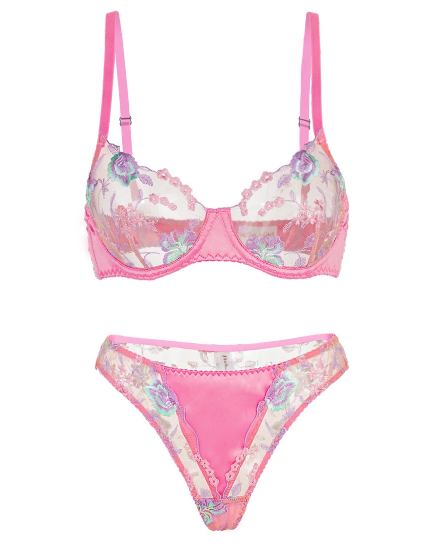 Pink Petals Embroidered Lingerie Set