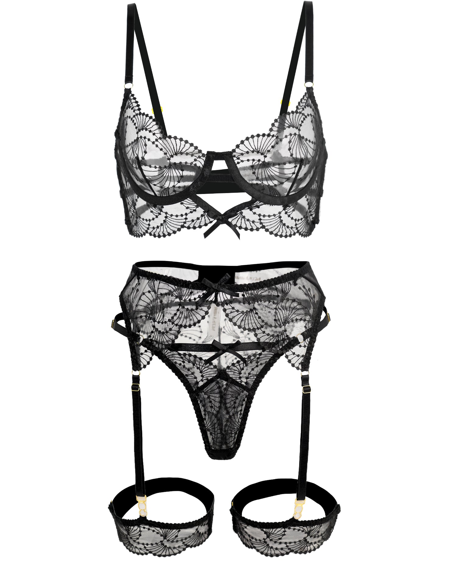 Ultra-Thin Sheer Black Embroidery Lingerie Set