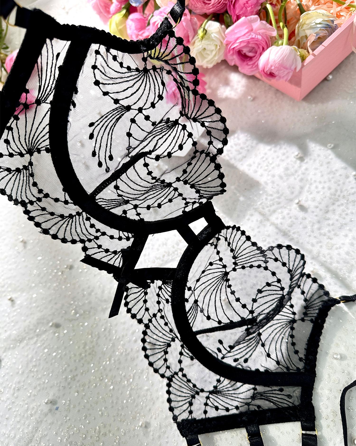 Ultra-Thin Sheer Black Embroidery Lingerie Set