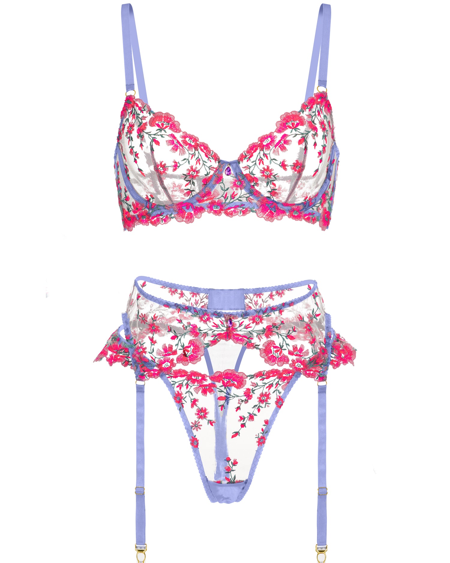 Fantasy Pink Bloom Embroidery Lingerie Set