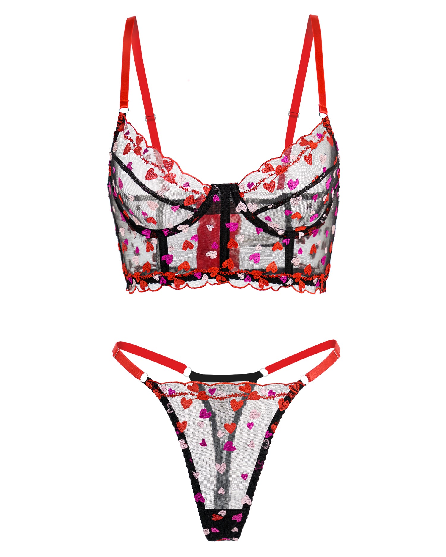 HelloLAGirl Sweetheart Delights Sheer Embroidered Lingerie Set