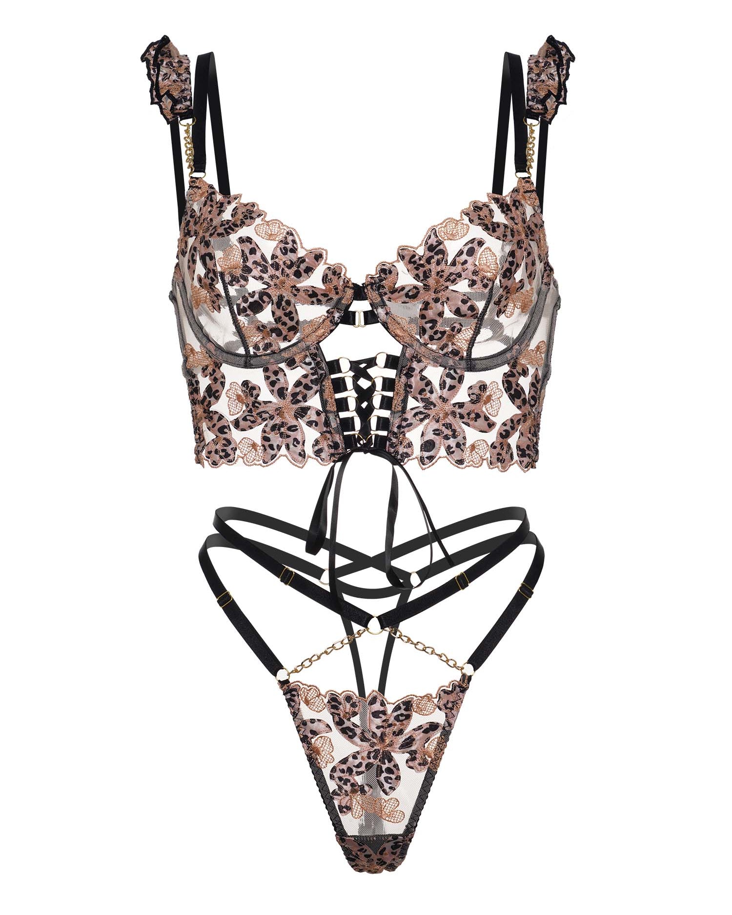 Leopard Flower Lace Lingerie Set