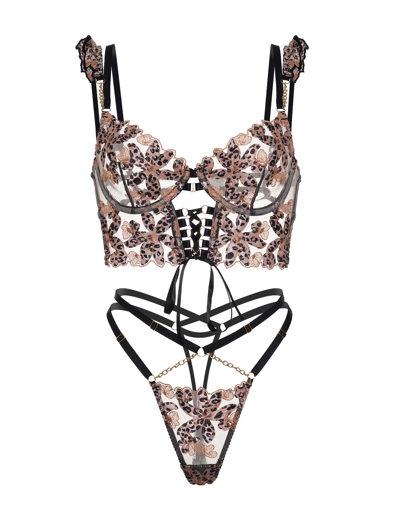 Leopard Flower Lace Lingerie Set