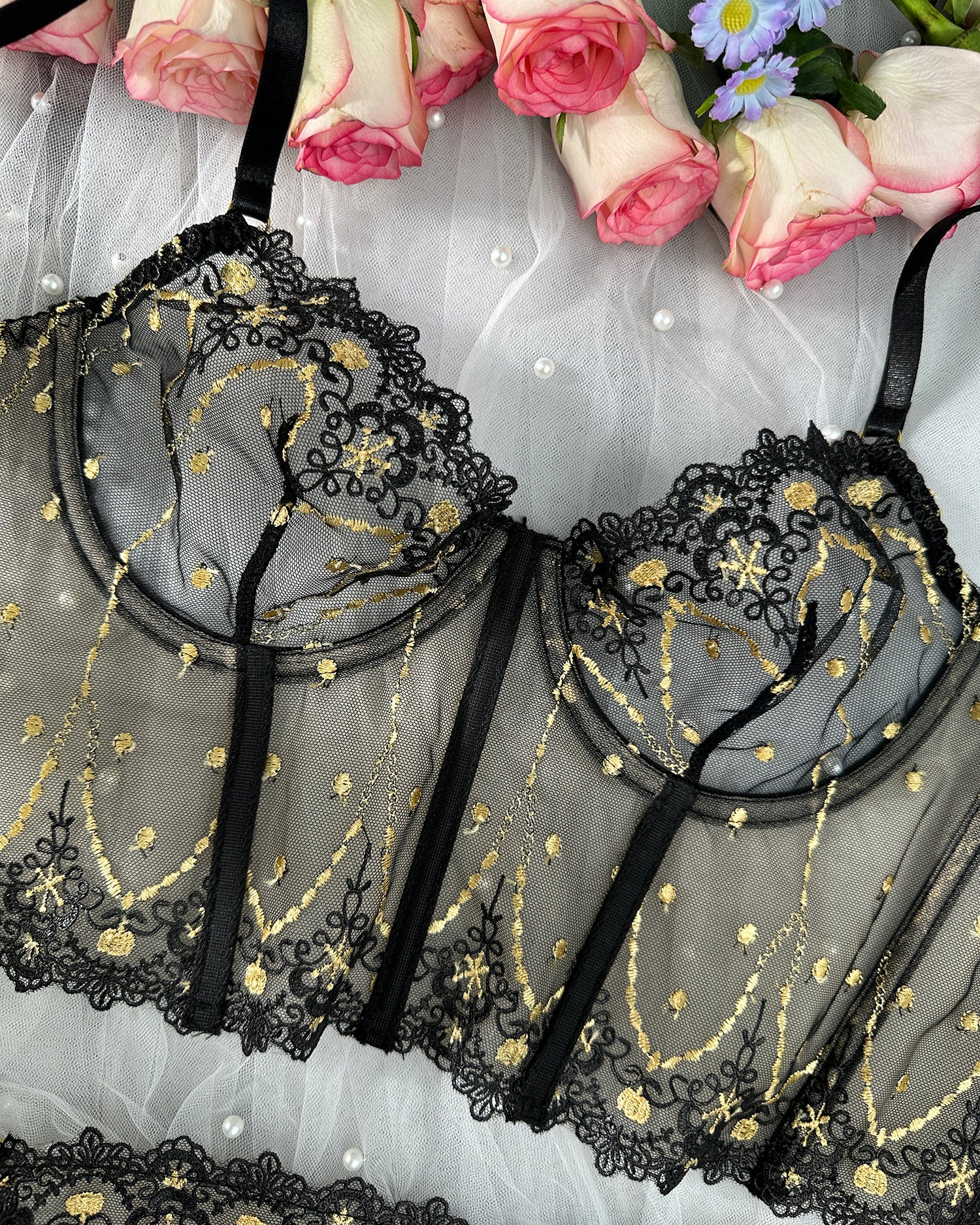 Chic Luxe Noir & Gold Lingerie Set