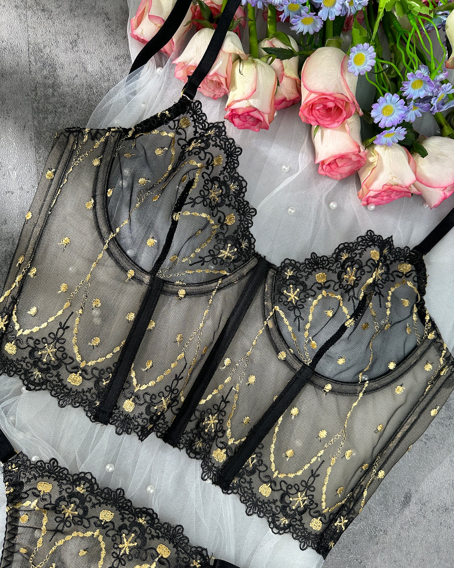 Chic Luxe Noir & Gold Lingerie Set