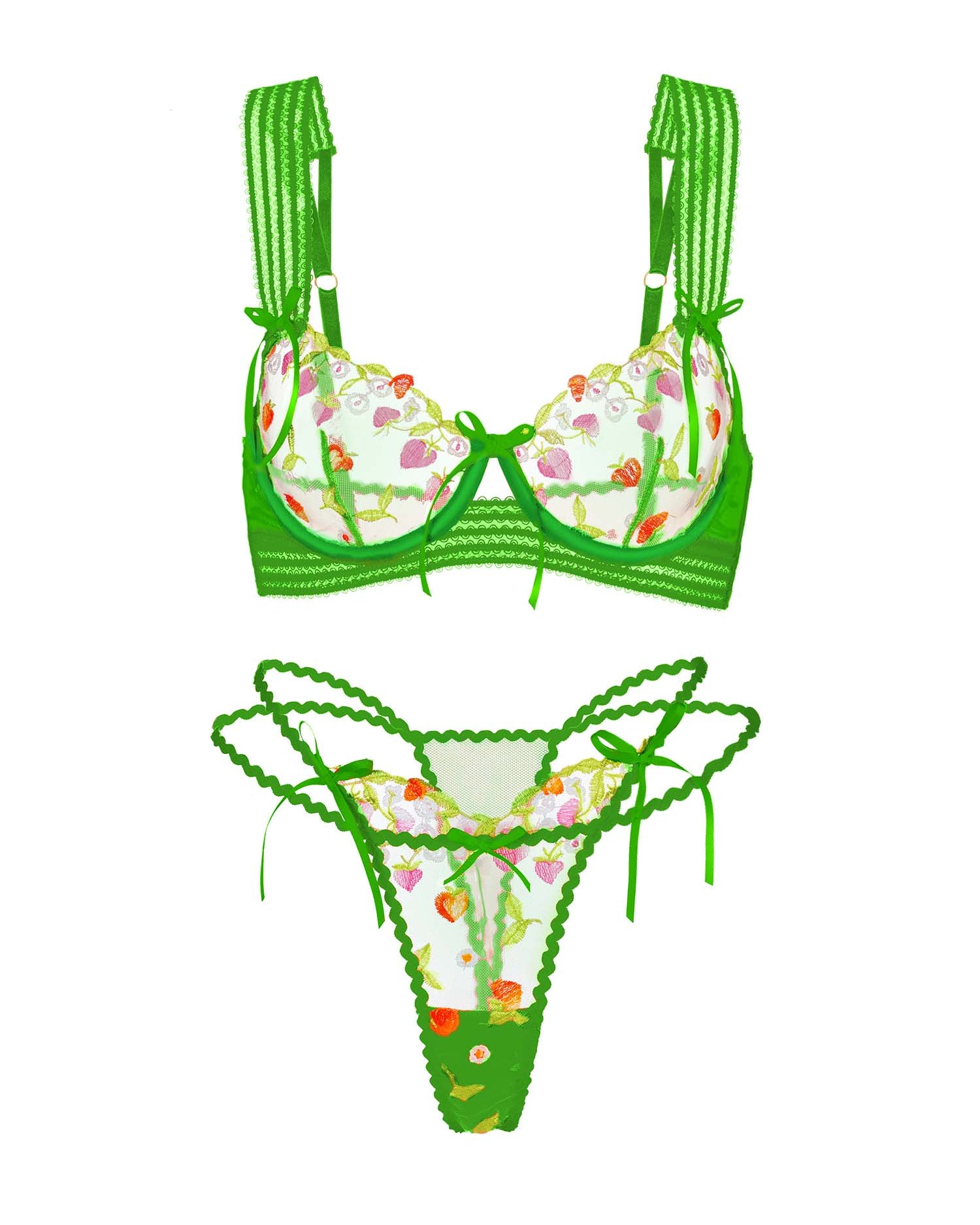 Summer Garden Green Floral Lace Lingerie Set