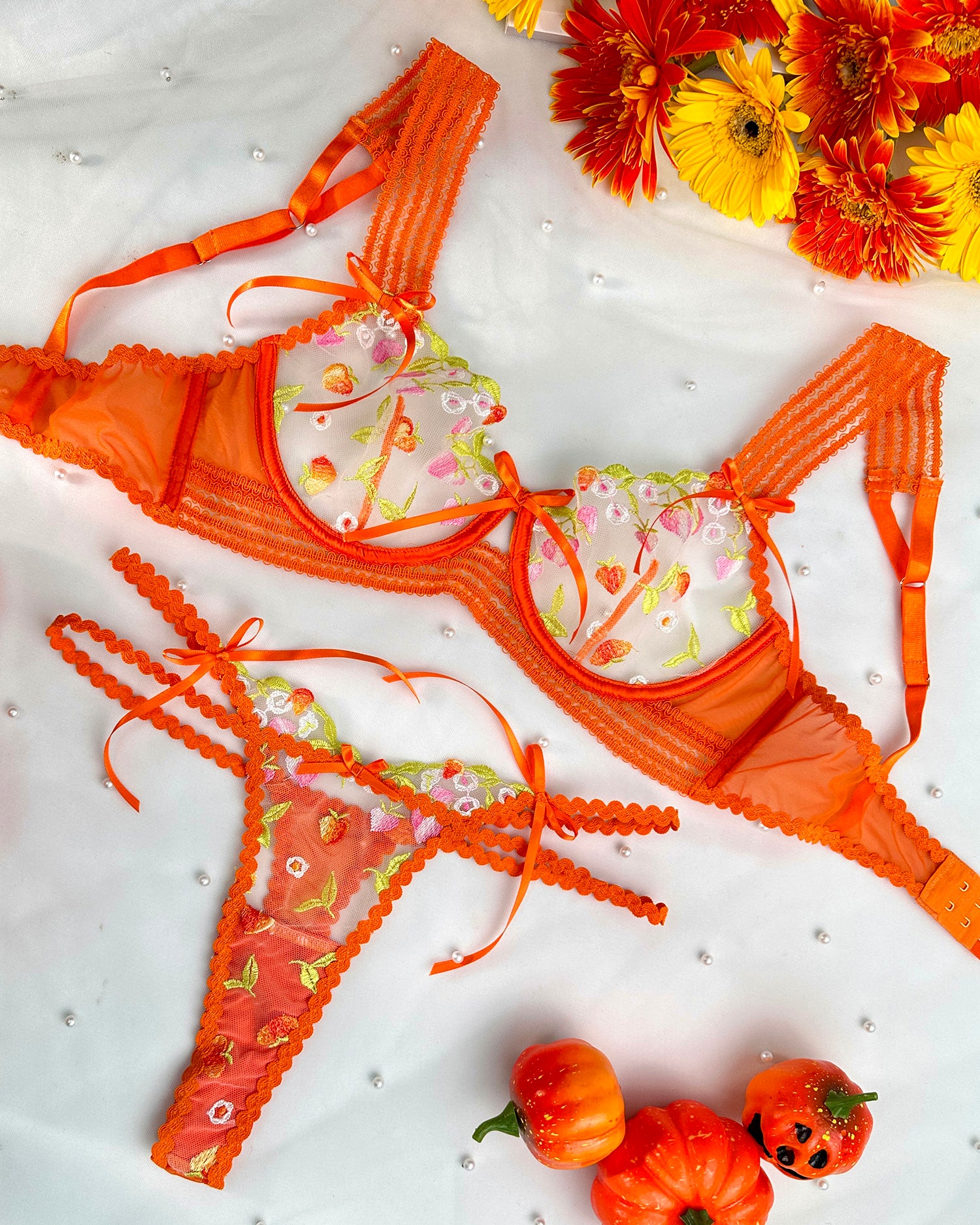 Sunny Meadow Floral Lace Lingerie Set