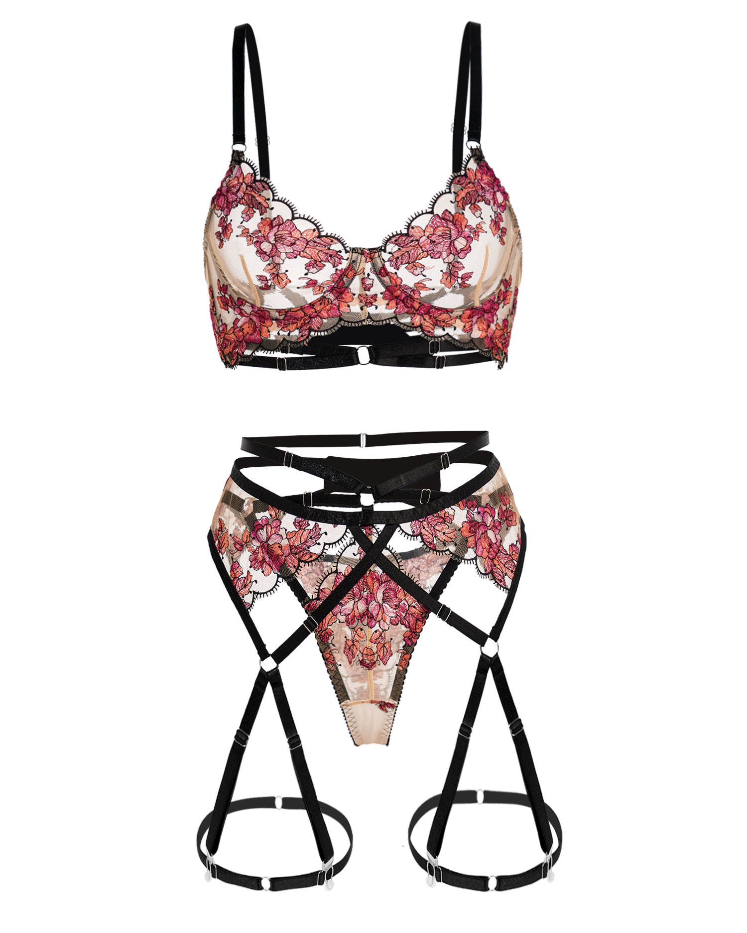 Floral Sheer Lace Lingerie Set