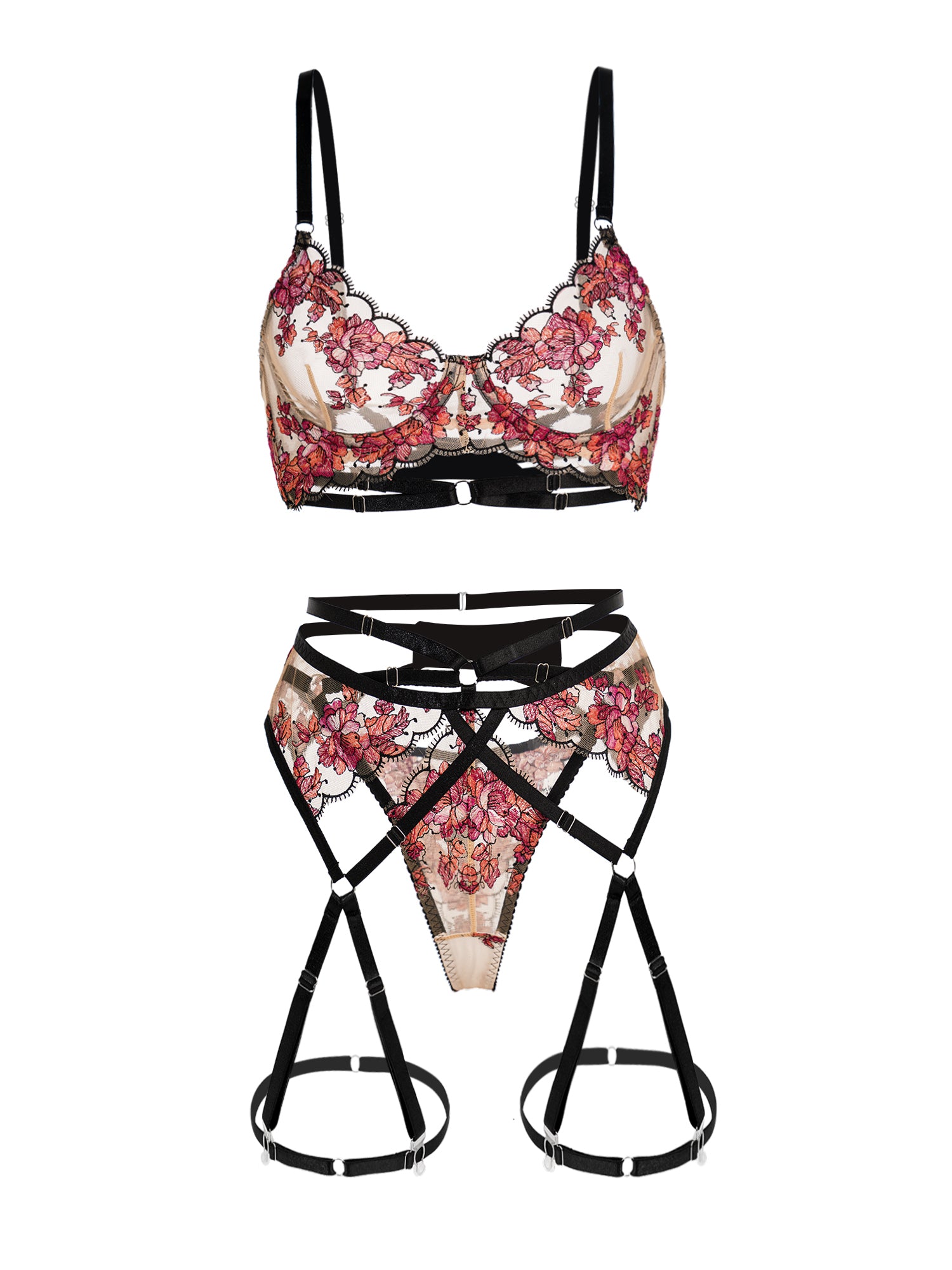 Floral Sheer Lace Lingerie Set