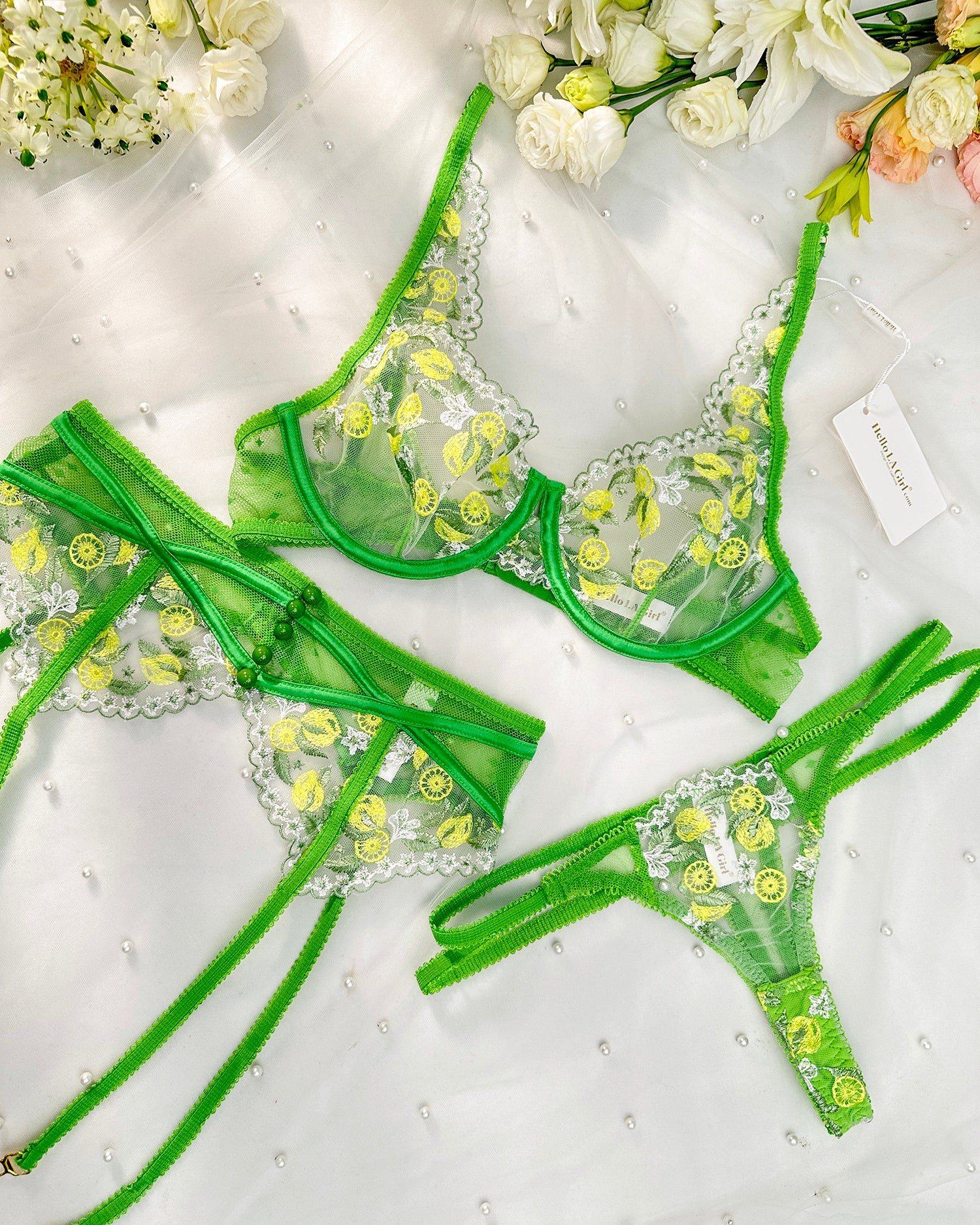 Fresh Lemon Embroidery Lingerie Set
