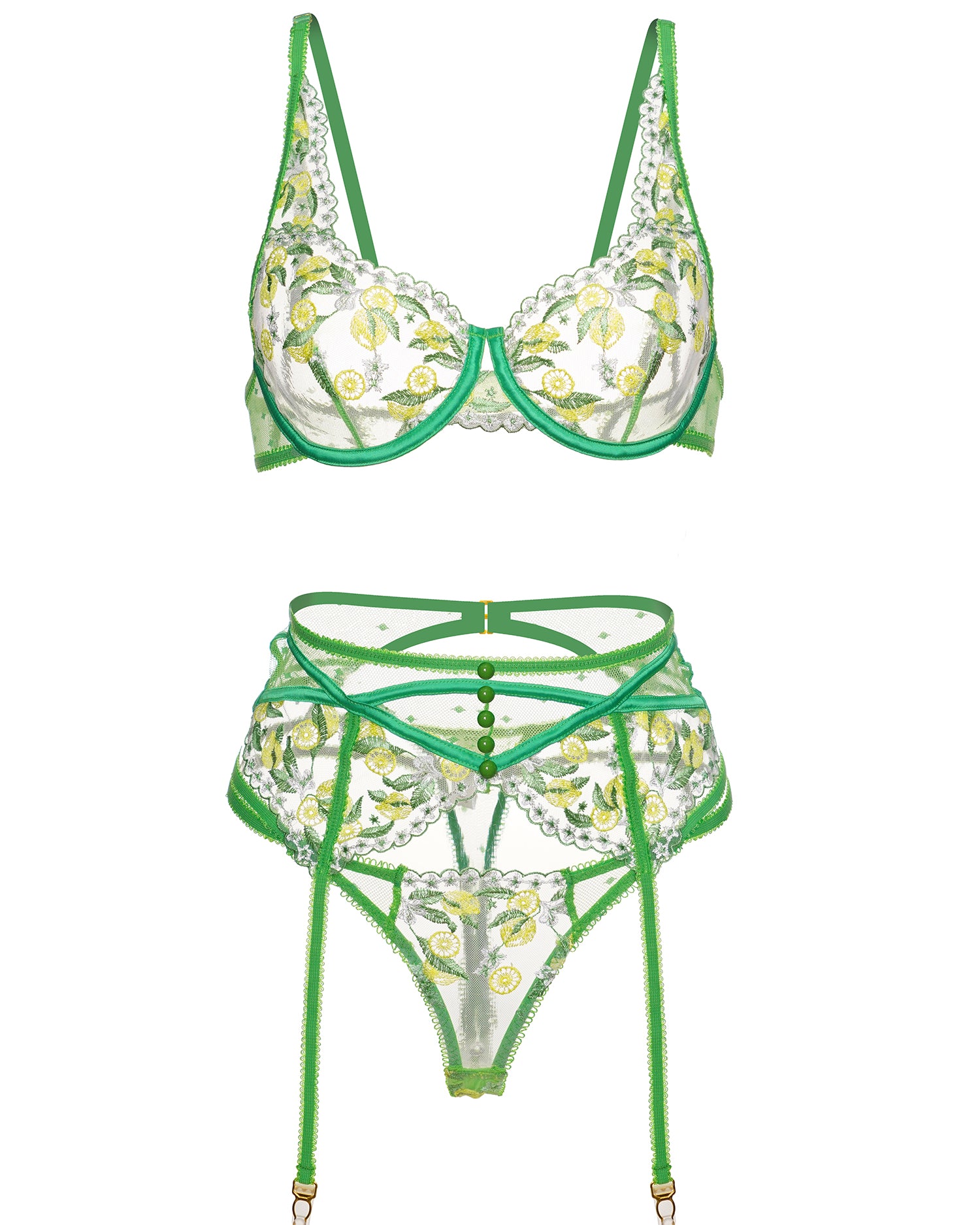Fresh Lemon Embroidery Lingerie Set