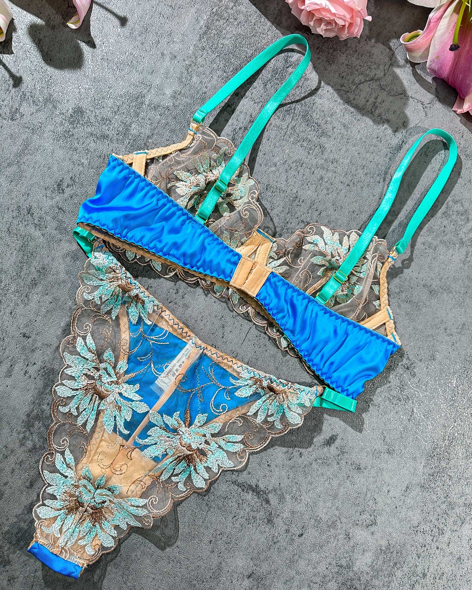 Vintage Peacock Blue Lingerie Set