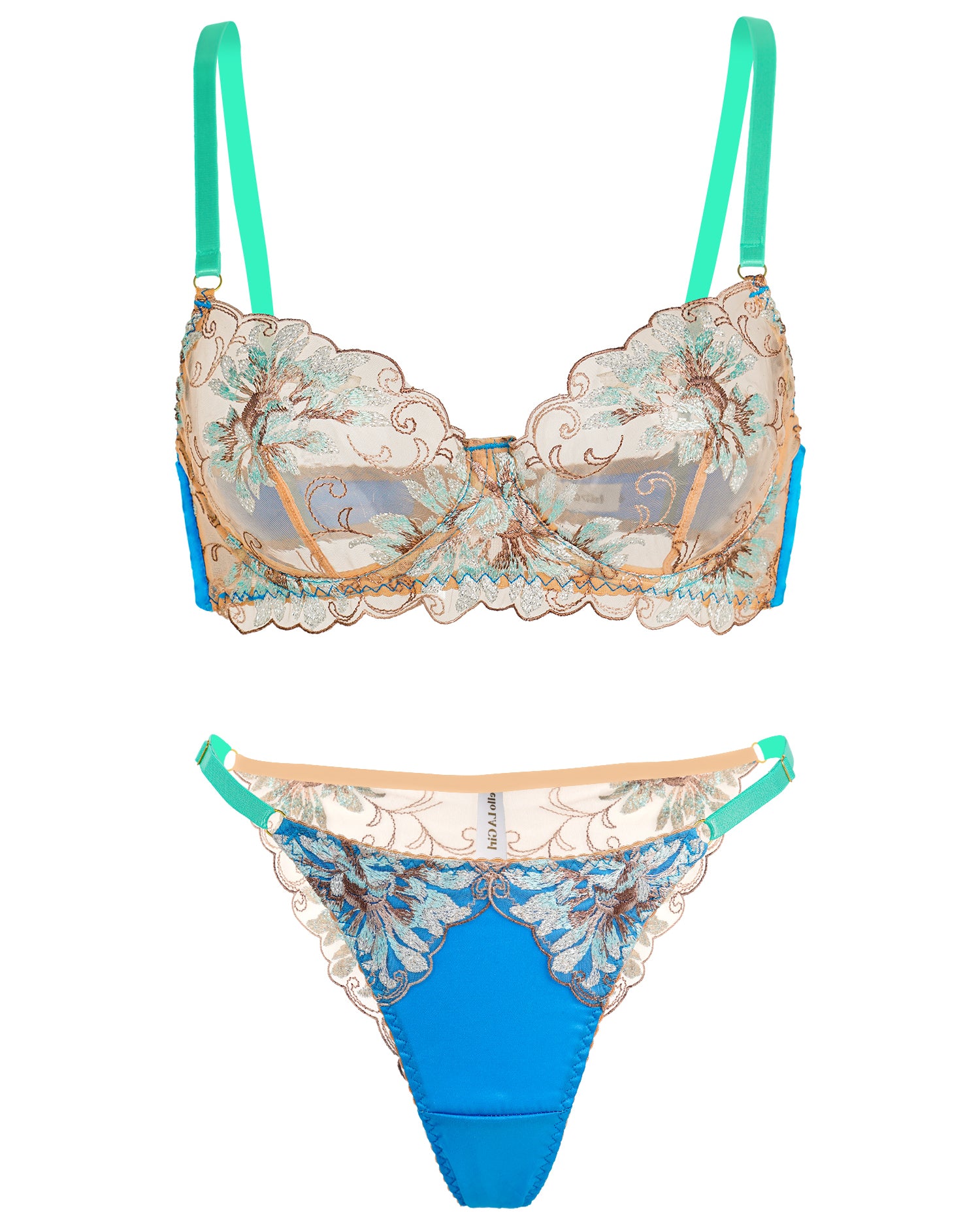 Vintage Peacock Blue Lingerie Set