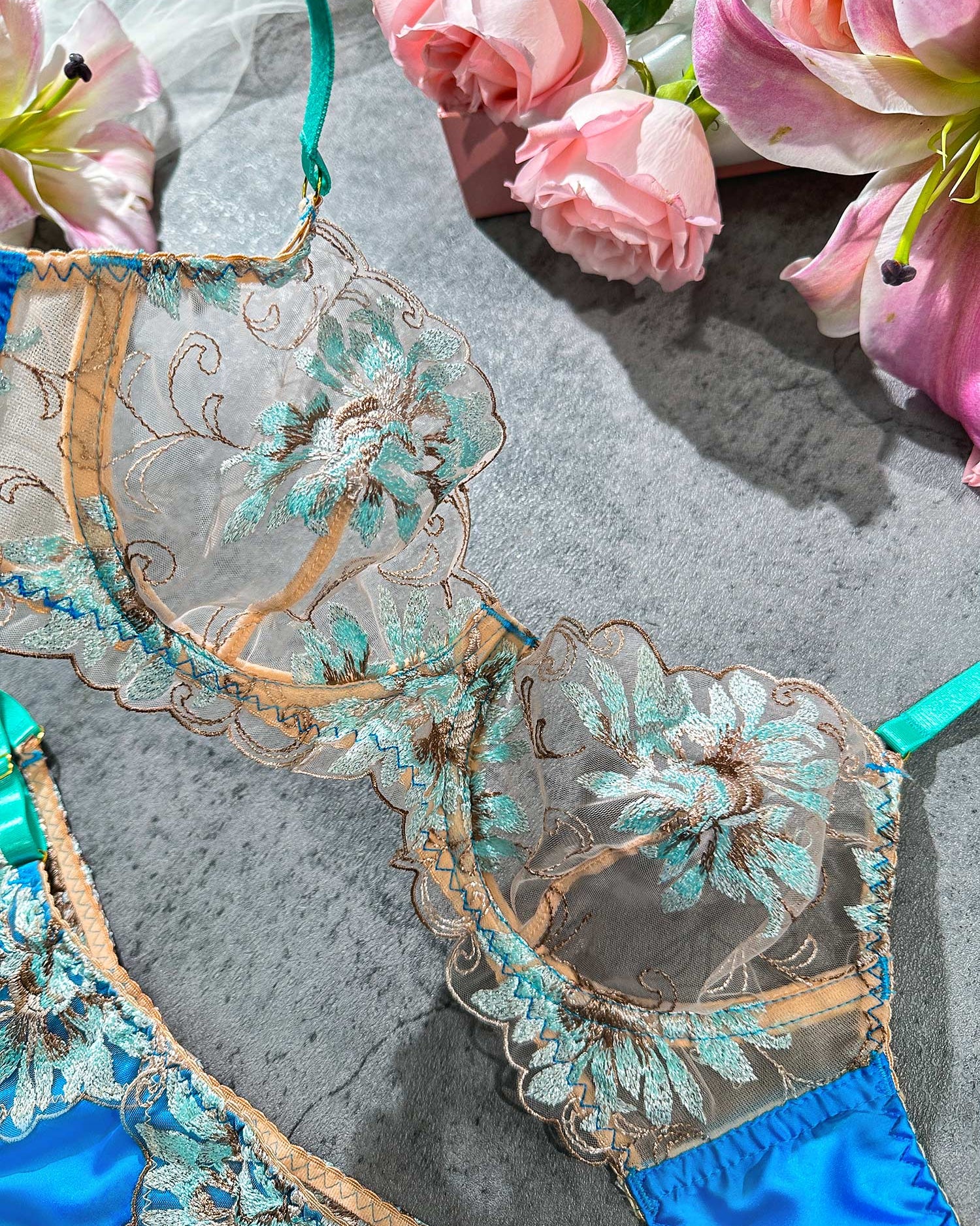 Vintage Peacock Blue Lingerie Set