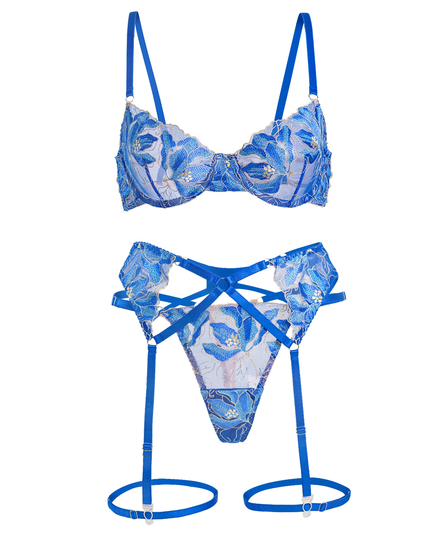 Floral Embroidery Lingerie Set