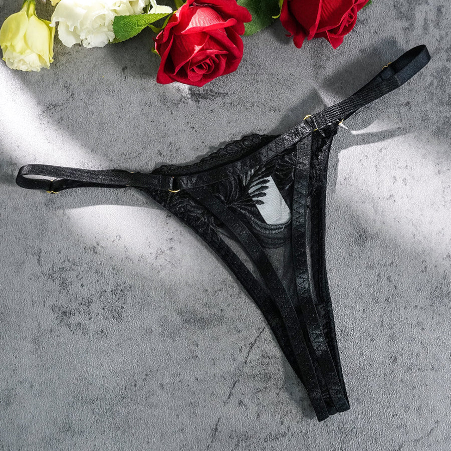 Black Embroidery Adjustable Thong