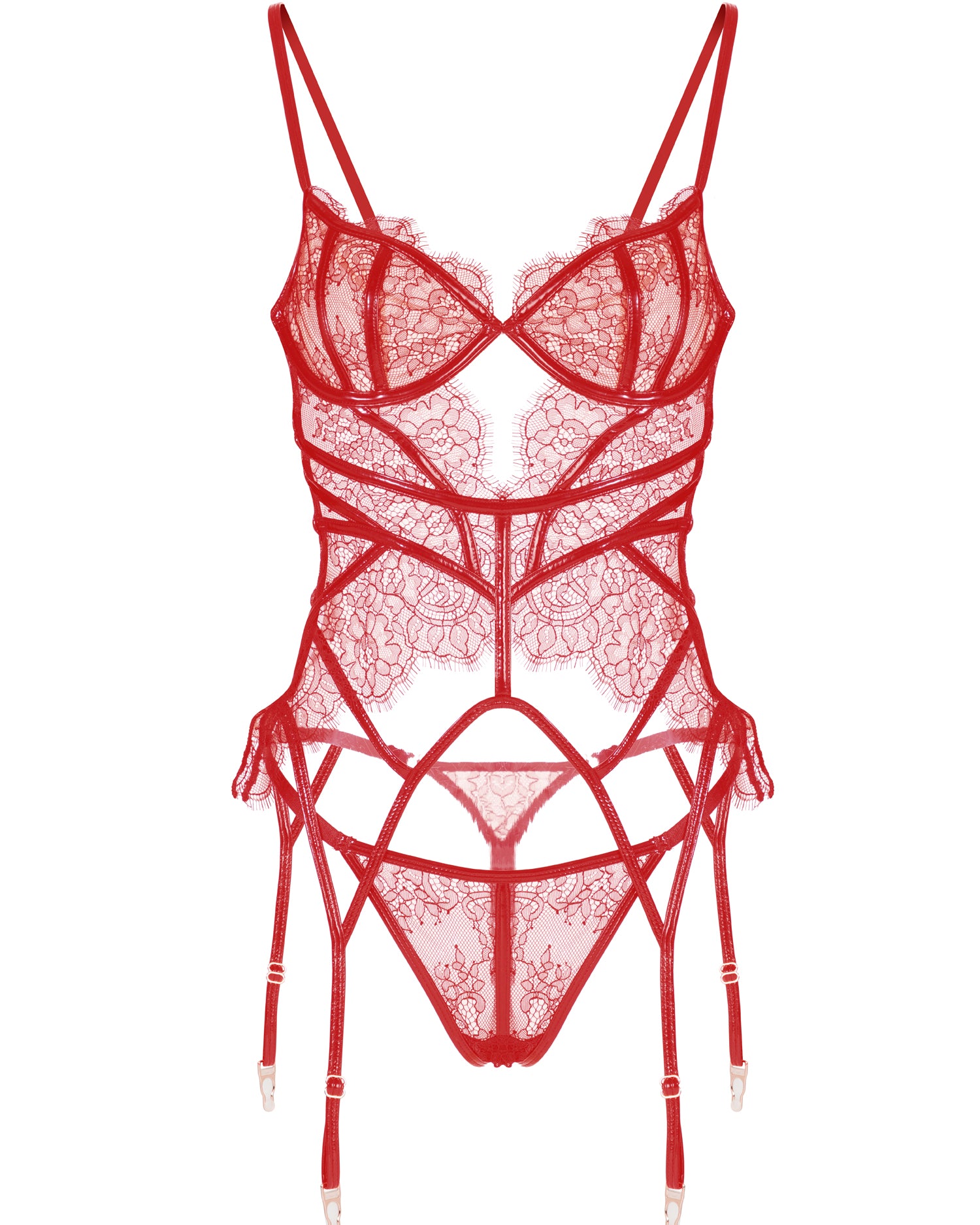Sexy Red Patent Leather Lingerie Set
