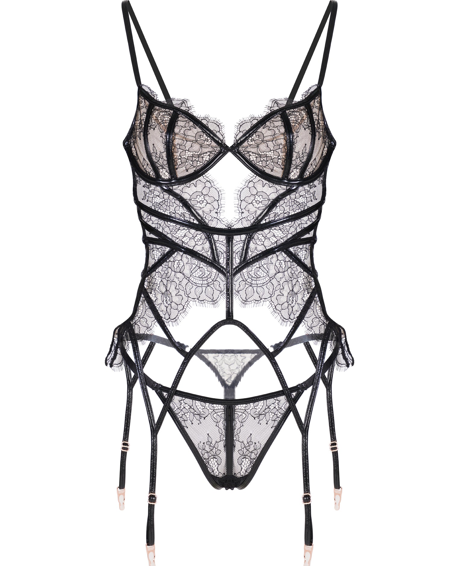 Seductive Black Patent Leather Lingerie Set