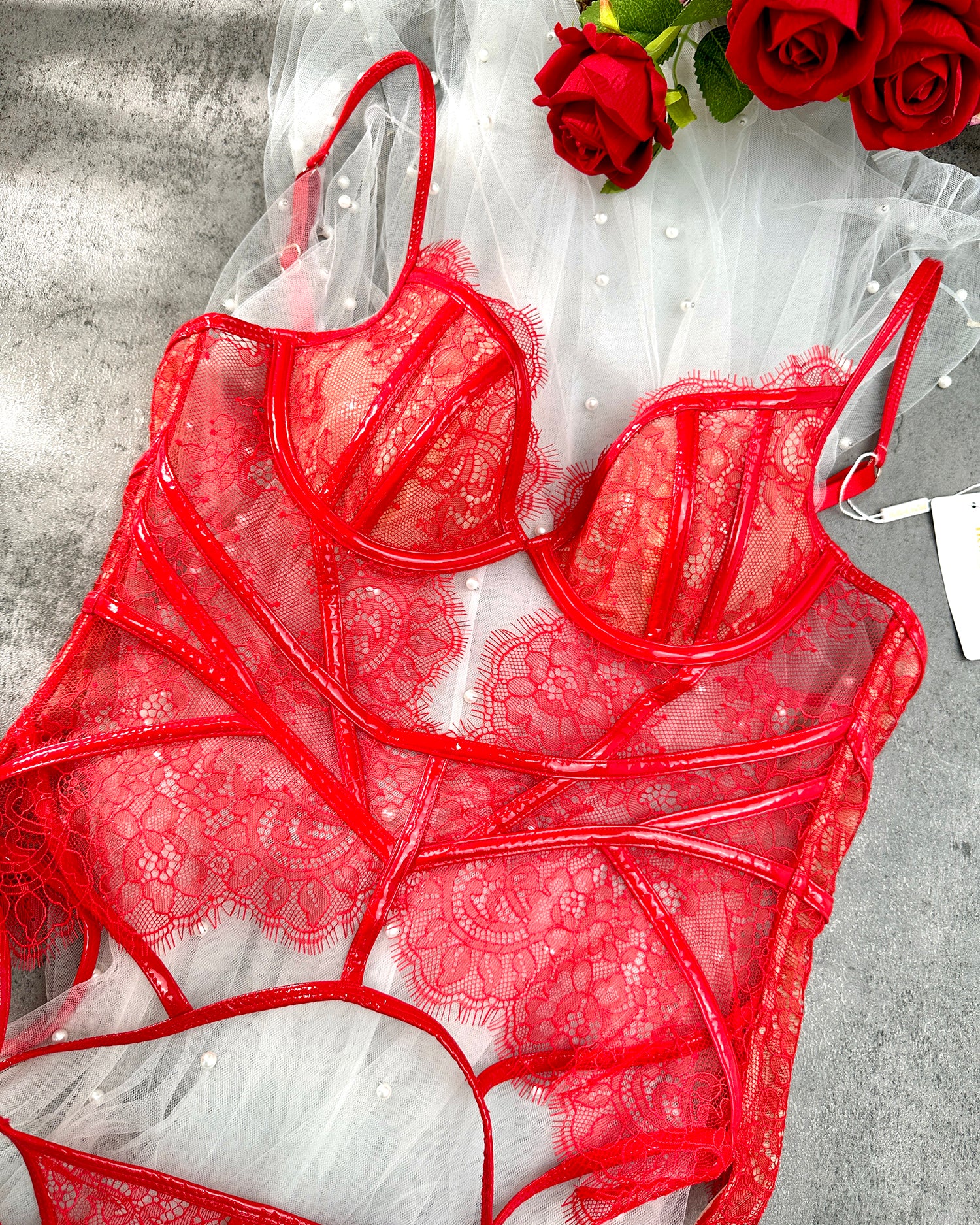 Sexy Red Patent Leather Lingerie Set