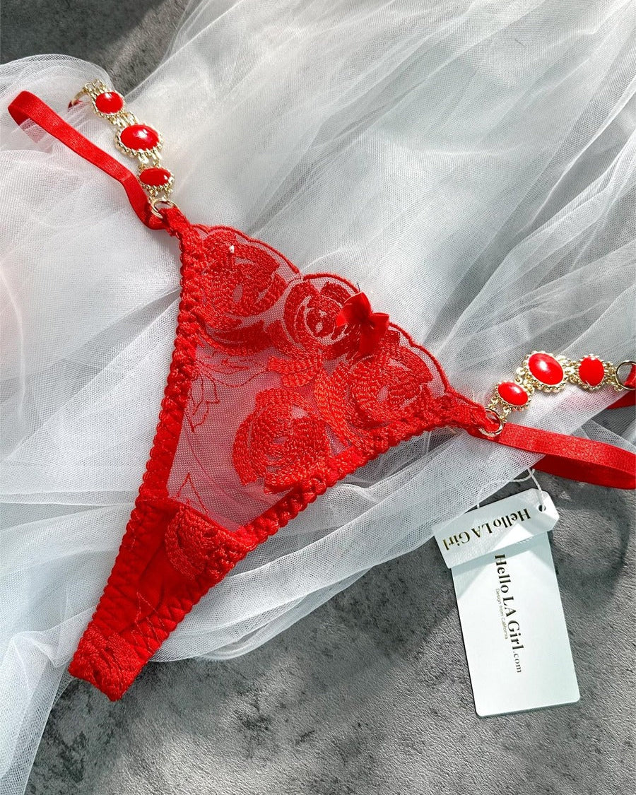 HelloLaGirlRed Embroidered Sexy Push Up Lingerie Set