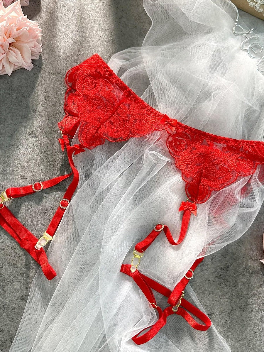 HelloLaGirlRed Embroidered Sexy Push Up Lingerie Set