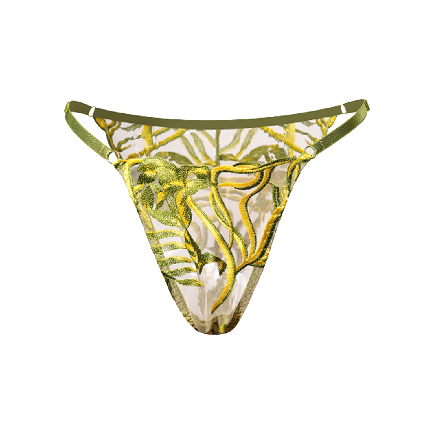 Green Leaves  Embroidered Thong