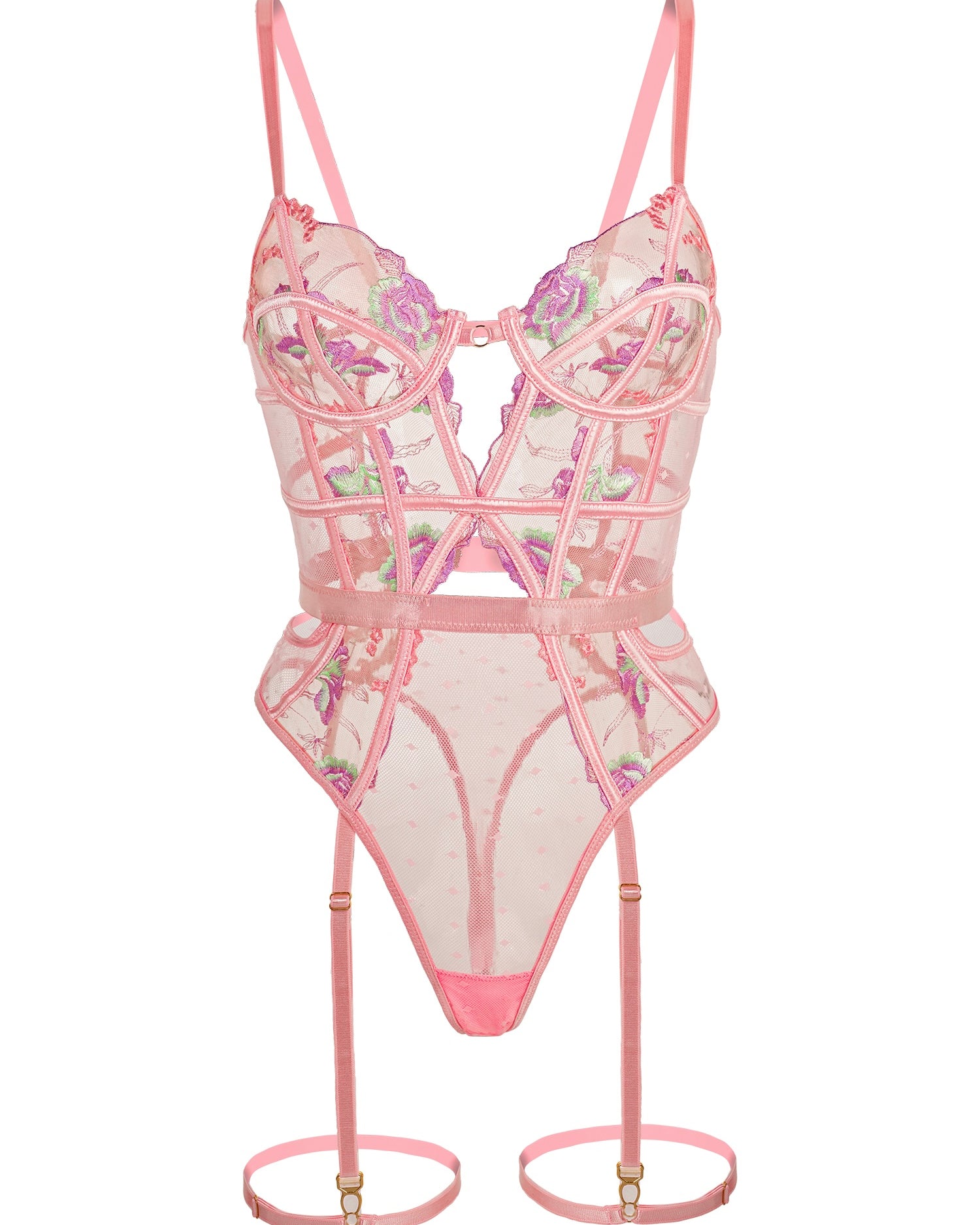 Pink Deluxe Floral Embroidered Bodysuit