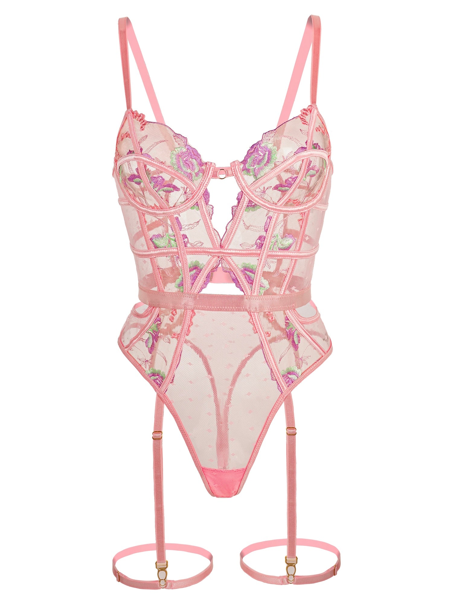 Pink Deluxe Floral Embroidered Bodysuit