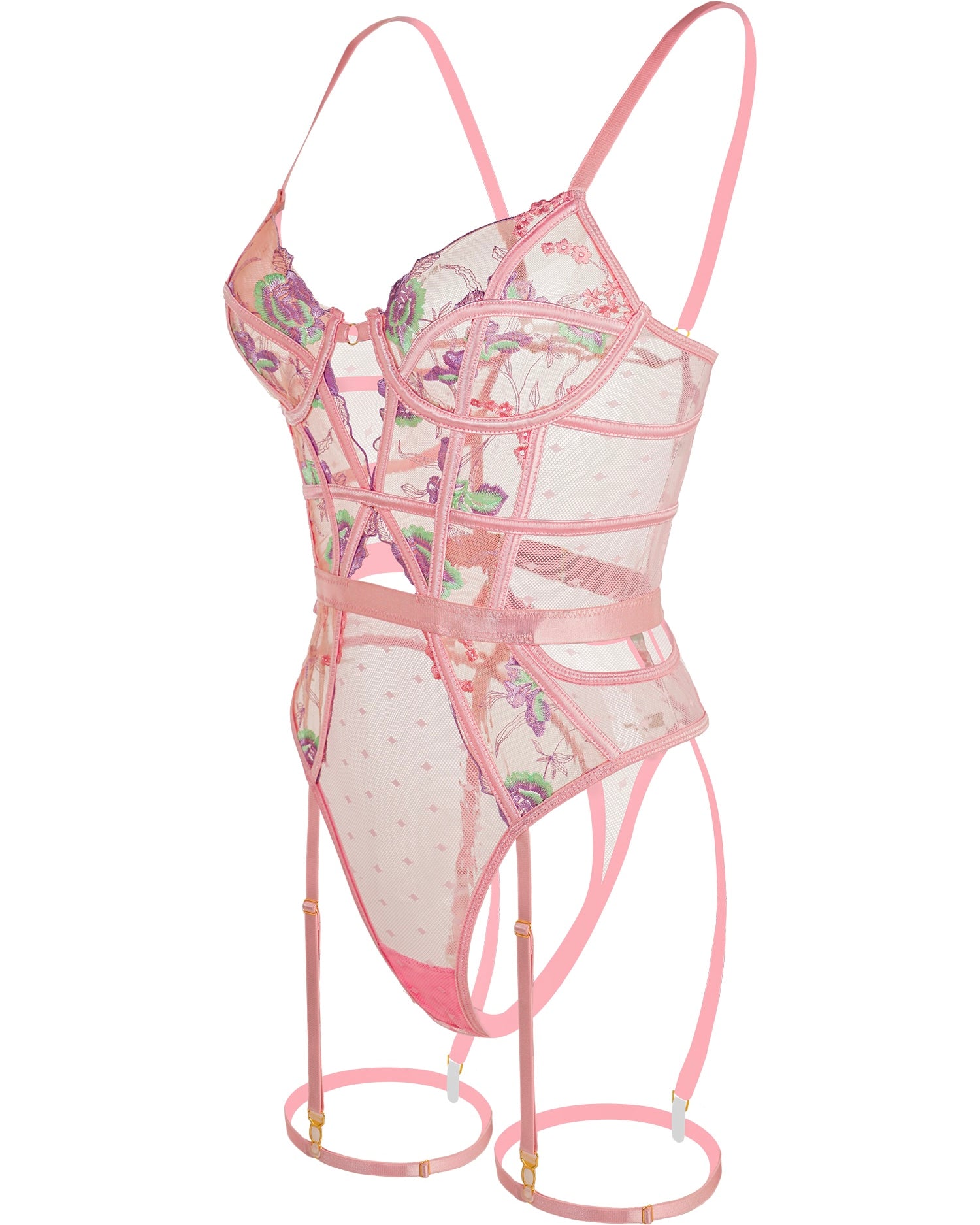 Pink Deluxe Floral Embroidered Bodysuit