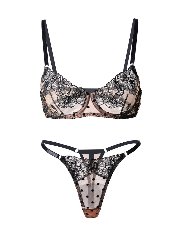 Nude Black Spot Soft Lace Lingerie Set | HelloLAGirl