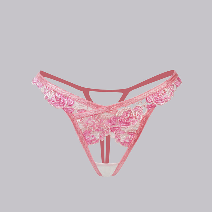Pink 2 Layers Flowers Border Embroidery Thong