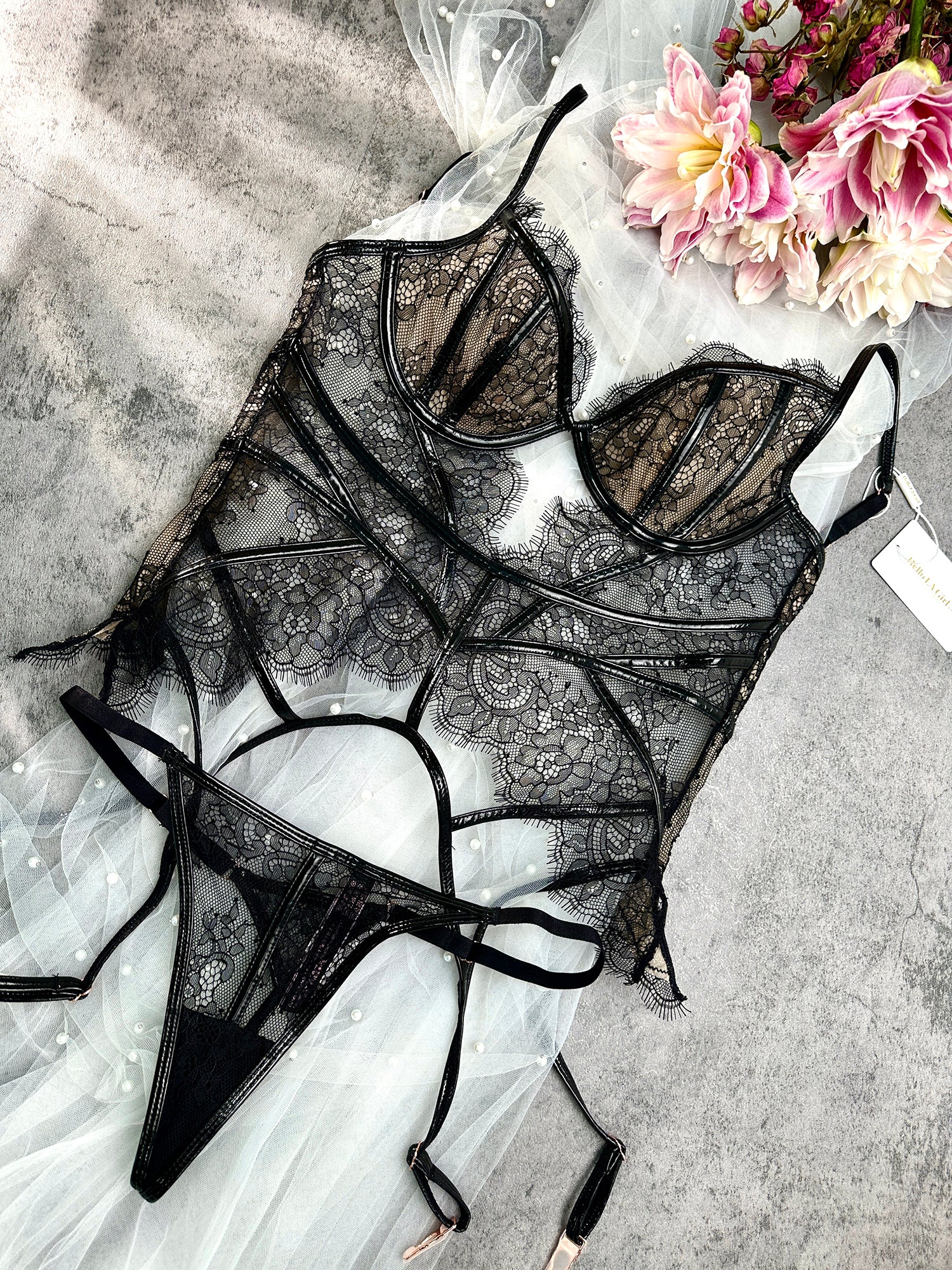 Seductive Black Patent Leather Lingerie Set