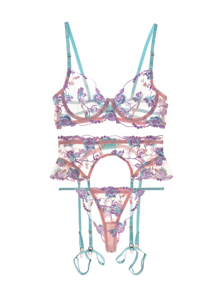 Floral Embroidered Lingerie Set|HelloLAGirl