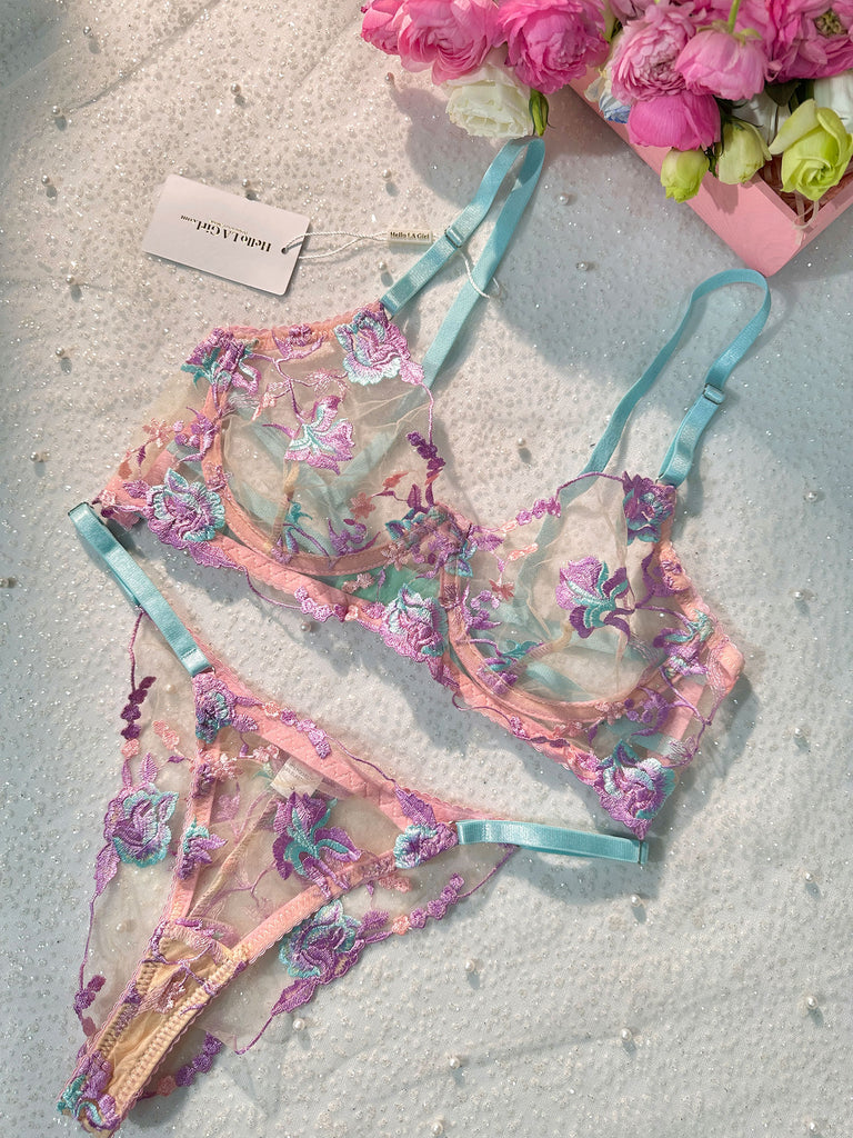 Floral Embroidered Lingerie Set|HelloLAGirl