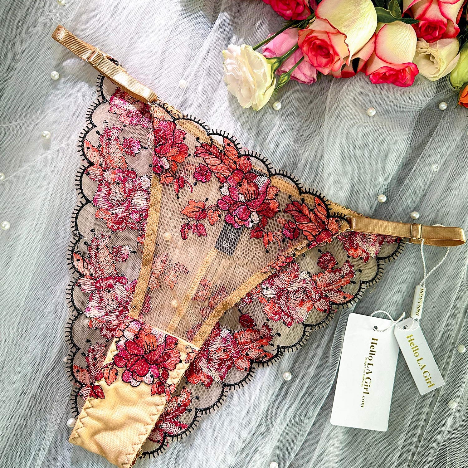 Blossom Elegance Lace Embroidery Thong