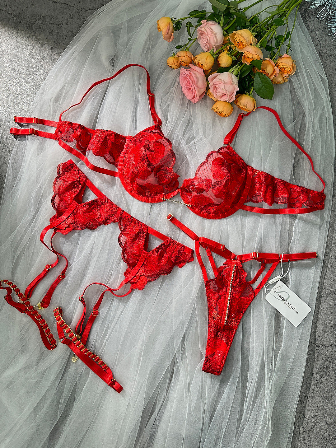 Luxurious Fancy Embroidered Sexy Lingerie Set |HelloLAGirl