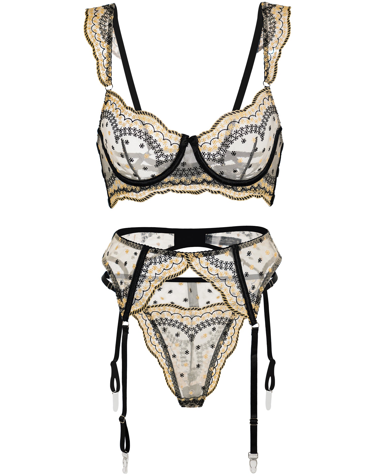 Black&Gold Luxury Lace Embroidered Lingerie Set