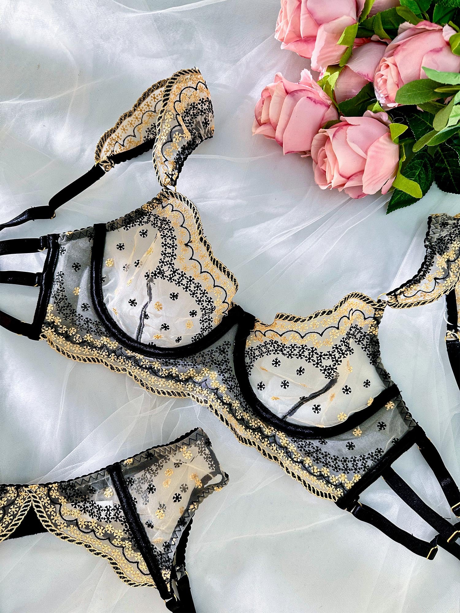 Black&Gold Luxury Lace Embroidered Lingerie Set