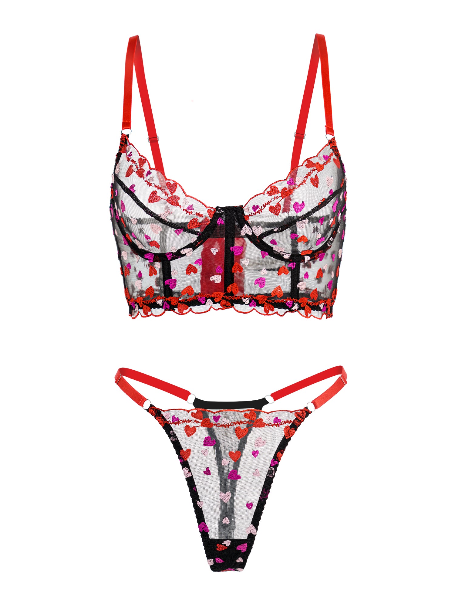 HelloLAGirl Sweetheart Delights Sheer Embroidered Lingerie Set
