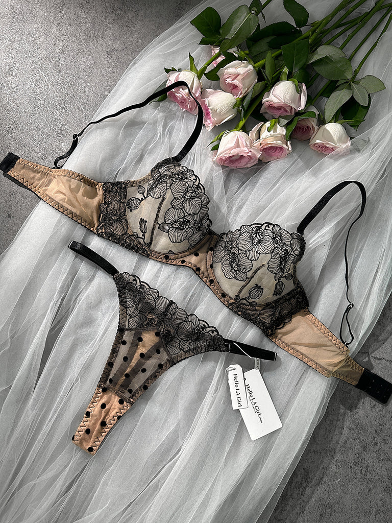 Nude Black Spot Soft Lace Lingerie Set | HelloLAGirl