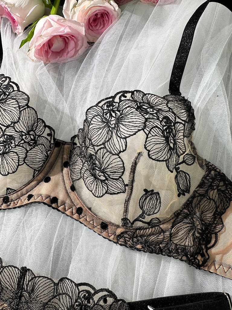 Nude Black Spot Soft Lace Lingerie Set | HelloLAGirl
