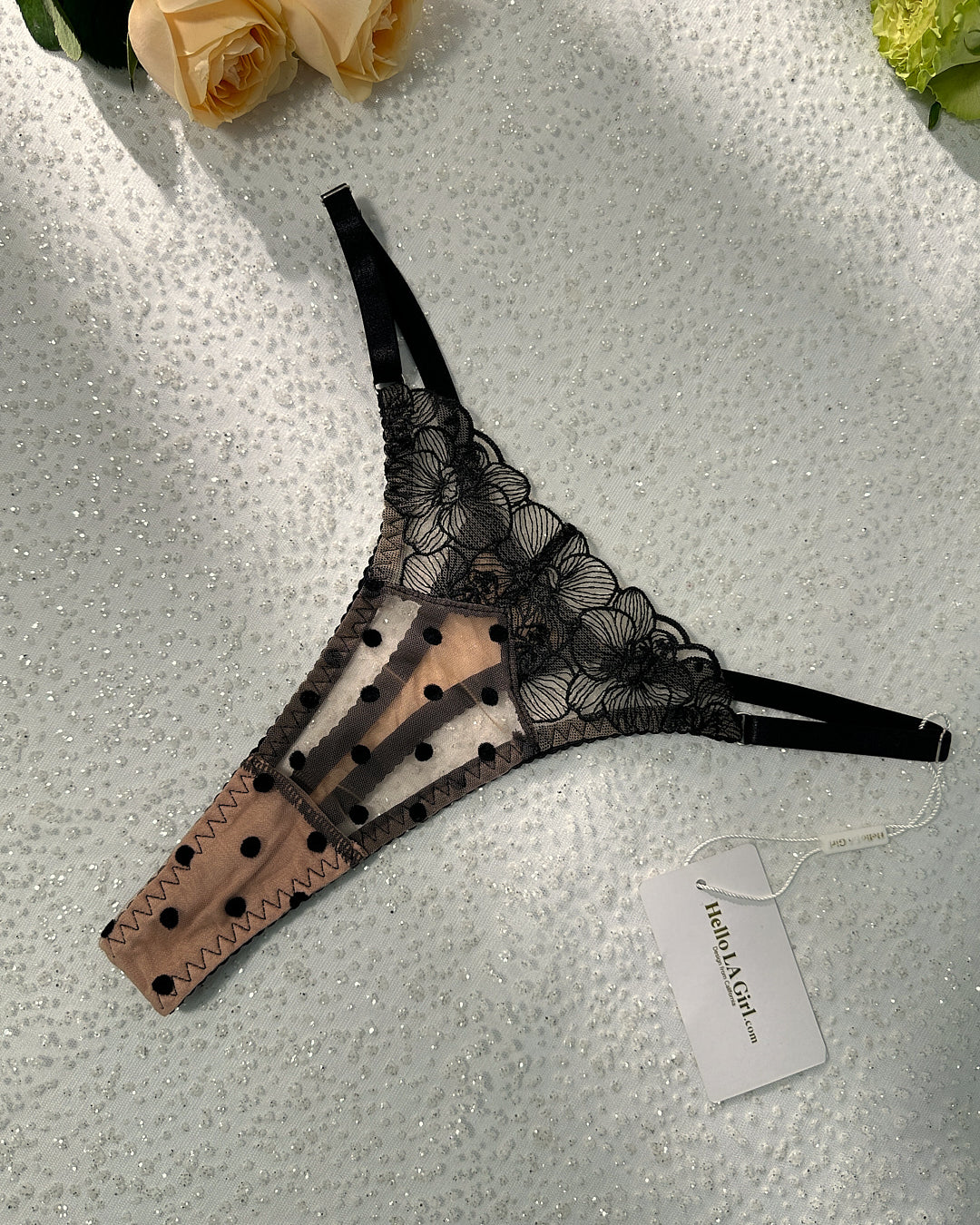 Nude Black Spot Soft Lace Widen Side Lingerie Set | HelloLAGirl