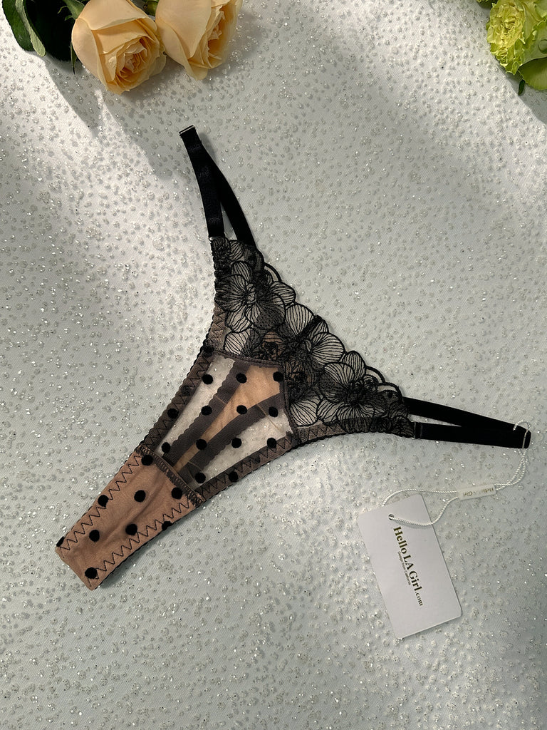 Nude Black Spot Soft Lace Widen Side Lingerie Set | HelloLAGirl