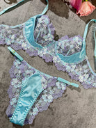Romantic Blue Embroidery Thong