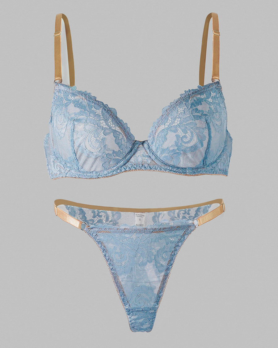 Blue Soft Lace Lingerie Set | HelloLAGirl